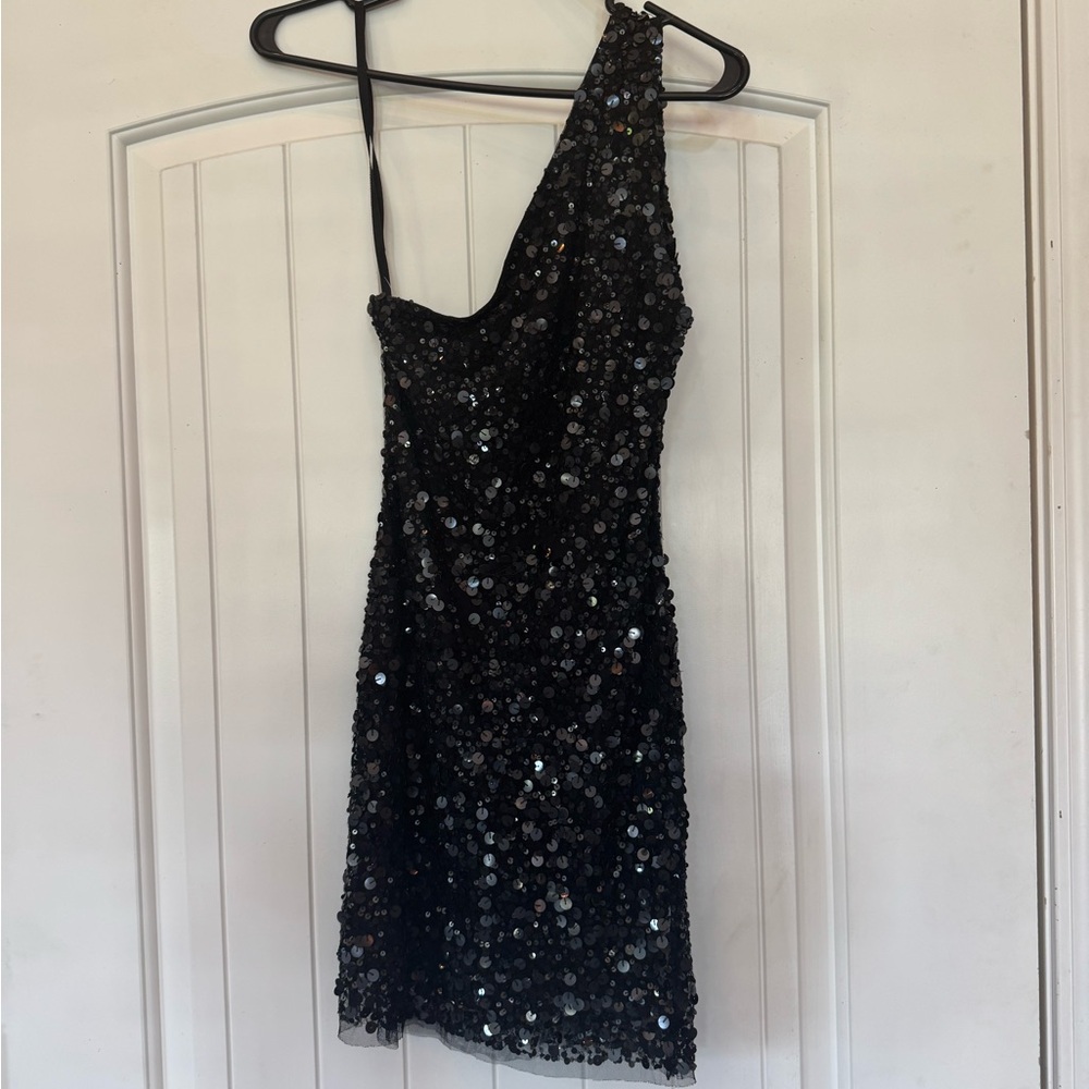 Arden B Black Sequin One-Shoulder Dress